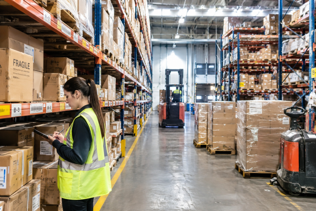 persona haciendo inventario con un software de gestión de logística de caden